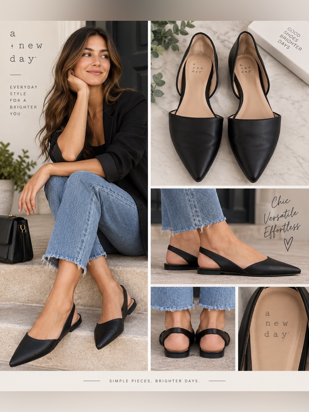 a new day Black Pointed D'Orsay Flats